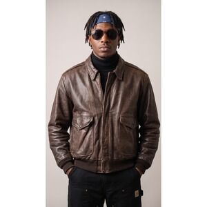 VTG Schott NYC IS 674 MS Flight Jacket Brown Leather Bomber Mens 46 Made in USA